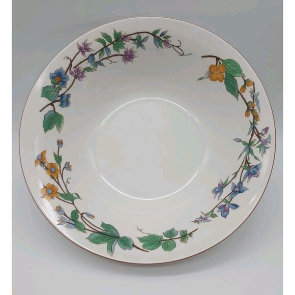Woodhill by Citation Serving Bowl 9" Round Floral Stoneware Blue Yellow Flowers - Picture 1 of 4